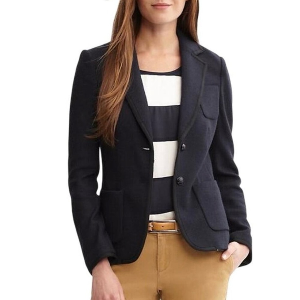 GAP Academy Navy Blue & Black Trim Knit Collegiate Blazer
